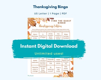 Acción de Gracias "Encontrar al invitado que" Juego de bingo / Otoño Otoño Bingo / Oficina, Juego de fiesta / Descargable instantáneo imprimible