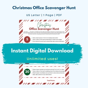 Christmas Office Scavenger Hunt Game | Winter Holiday Scavenger Hunt | Group, Office, Party Game | Instant Printable Downloadable