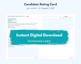 Tarjeta de calificación de candidatos / Incorporación de empleados / Formulario de nuevo empleado de RR.HH. / PDF imprimible y descargable