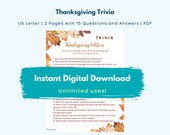 Thanksgiving Trivia Game | Fall Autumn Trivia | Office, Party Game | Instant Printable Downloadable