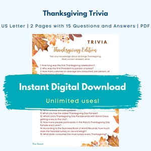 Thanksgiving Trivia Game | Fall Autumn Trivia | Office, Party Game | Instant Printable Downloadable image 1