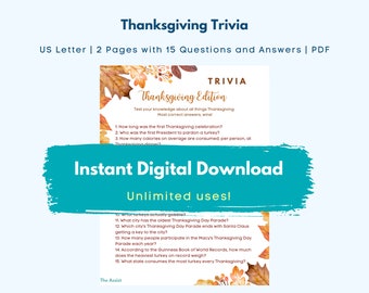 Juego de trivia de Acción de Gracias / Trivia de otoño de otoño / Oficina, Juego de fiesta / Descargable imprimible instantáneo