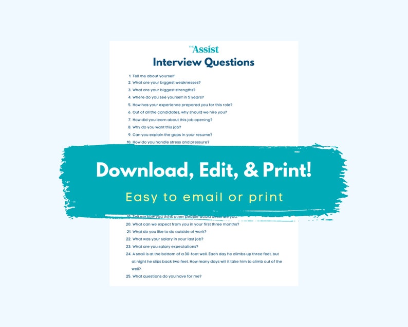 Job Interview Questions Employee Hiring & Onboarding PDF Printable Instant Downloadable image 2