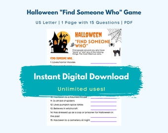 Juego de Halloween "Encontrar a alguien que" / Juego de fiesta de oficina de Halloween / Juego de Halloween descargable imprimible