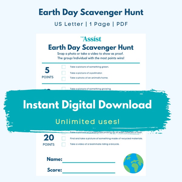 Earth Day Scavenger Hunt | Nature Scavenger Hunt | Earth Day April 22, 2022 | PDF Printable Instant Download Activity