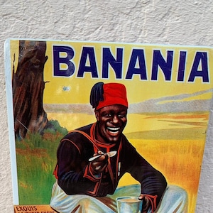 Retro vintage, letrero de metal banania, cartel de metal Chocolate Cafe, letreros vintage, carteles vintage, Retro, letrero de pared, vintage de pared