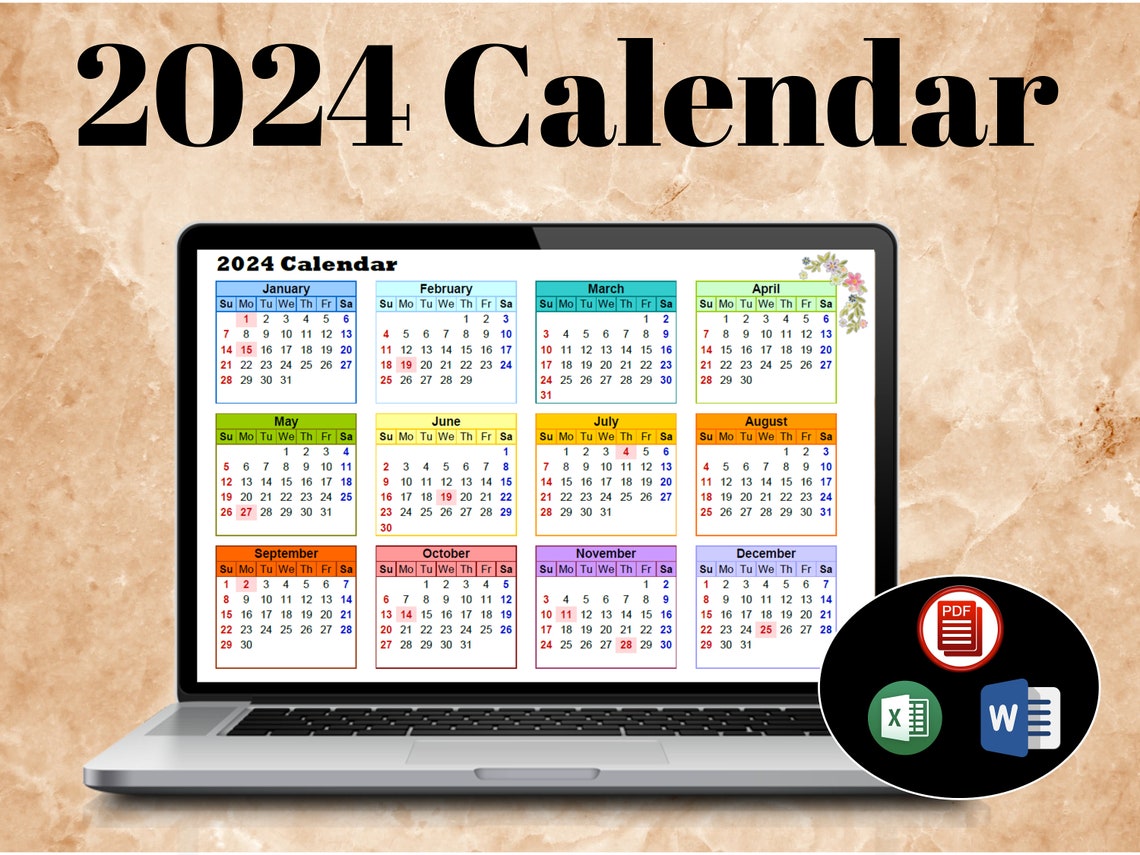 Editable Calendars 2024 Customizable, Printable Microsoft Word .docx