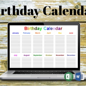 Editable Birthday Calendar - Customizable, Easily Printable - Microsoft ...