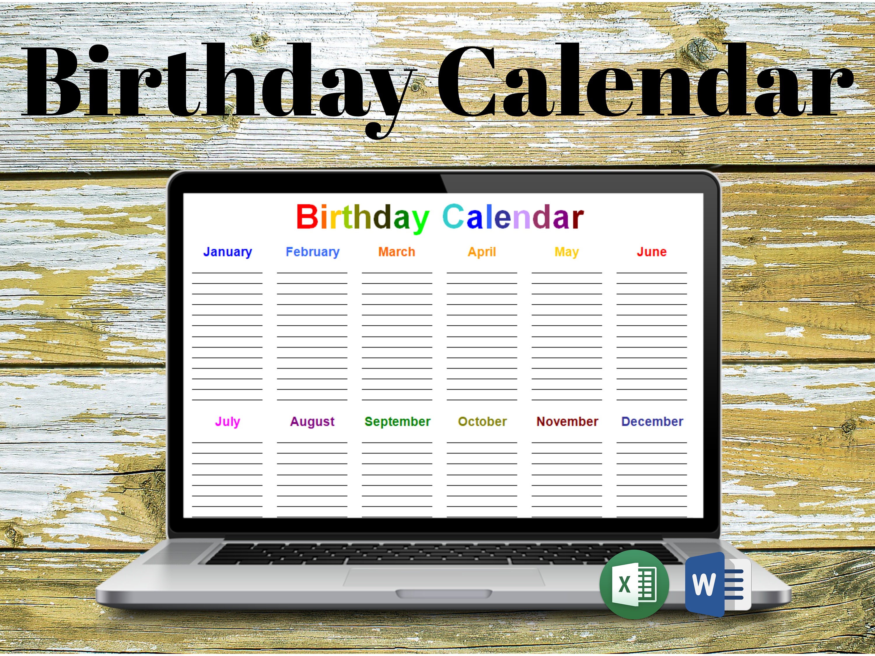 Editable Birthday Calendar Customizable, Easily Printable Microsoft Editable Birthday Calendar Customizable, Easily Printable Microsoft
