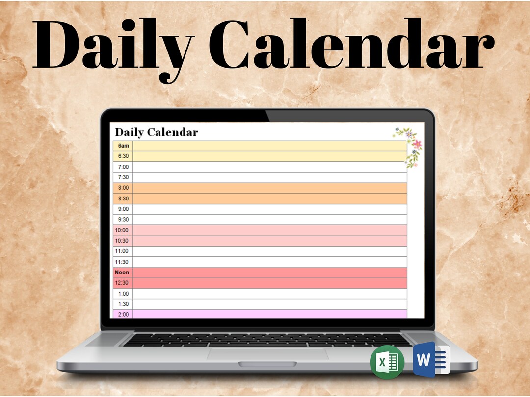 Editable Daily Calendars - Microsoft Word & Excel Files - Instant ...