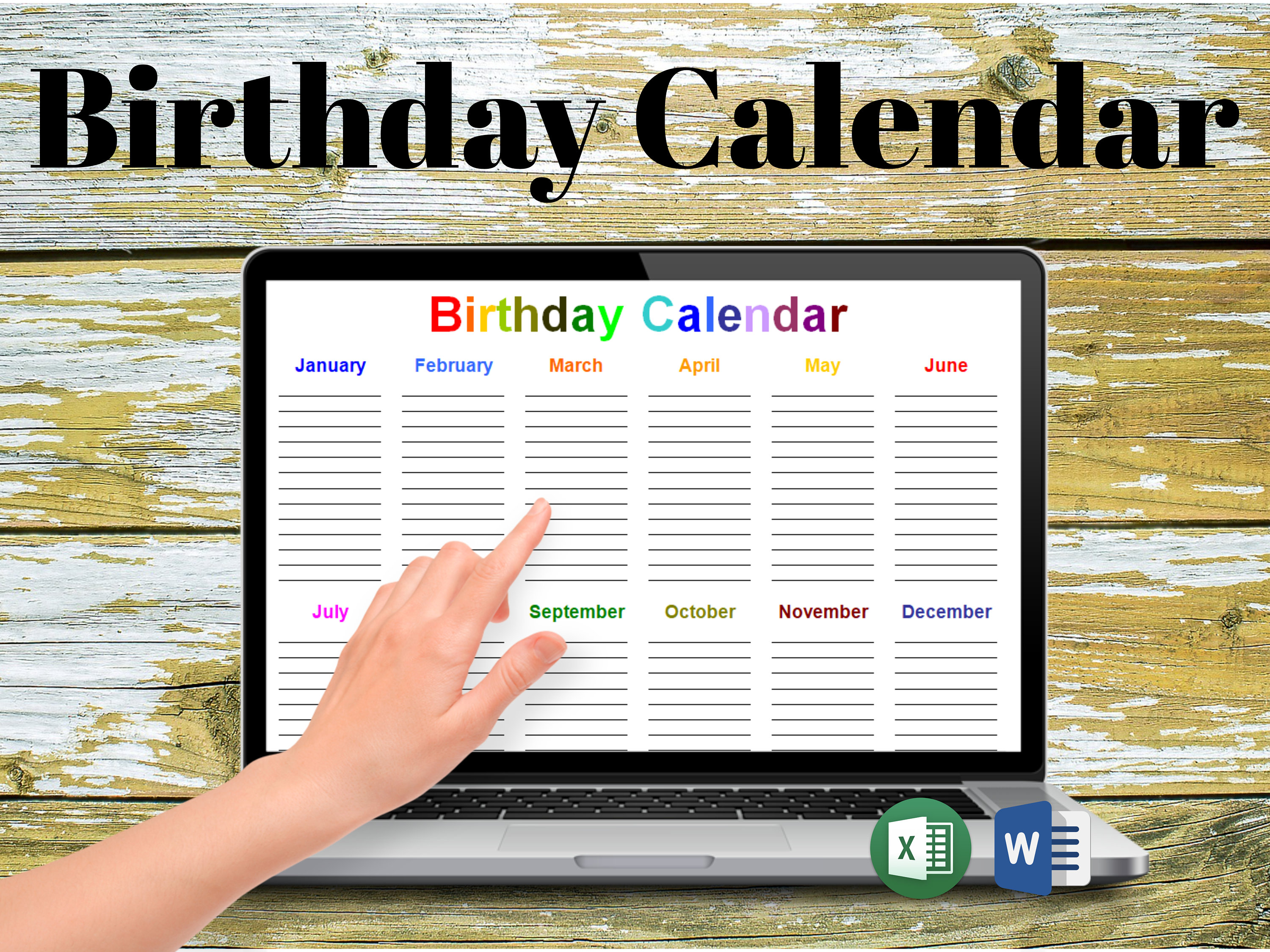 Editable Birthday Calendar - Customizable, Easily Printable - Microsoft ...