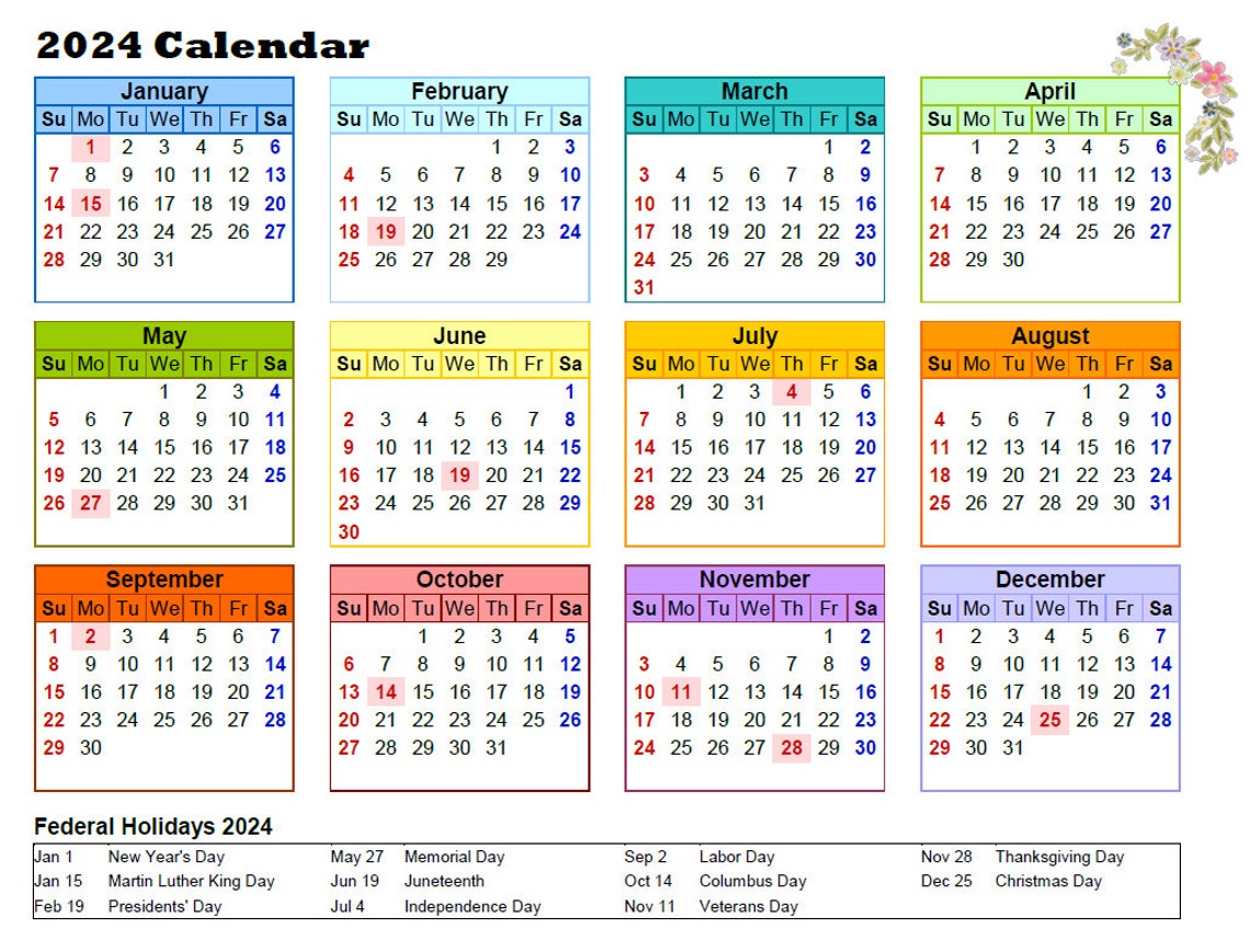 Editable Calendars 2024 Customizable, Printable Microsoft Word .docx