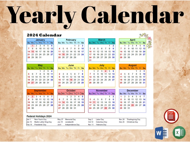 Editable Calendars 2024 Customizable, Printable Microsoft Word .docx