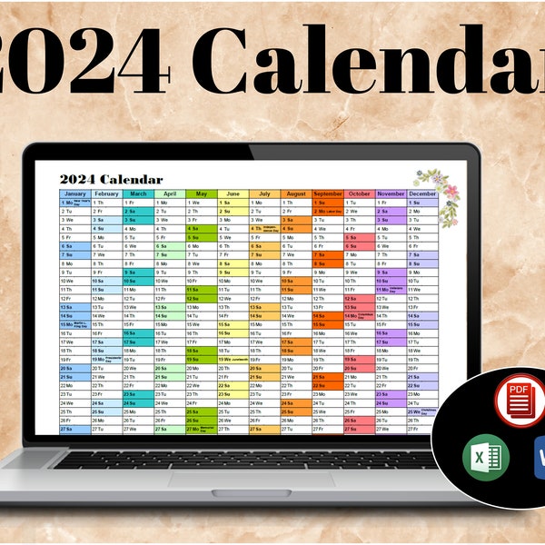2024 Calendar Excel Etsy