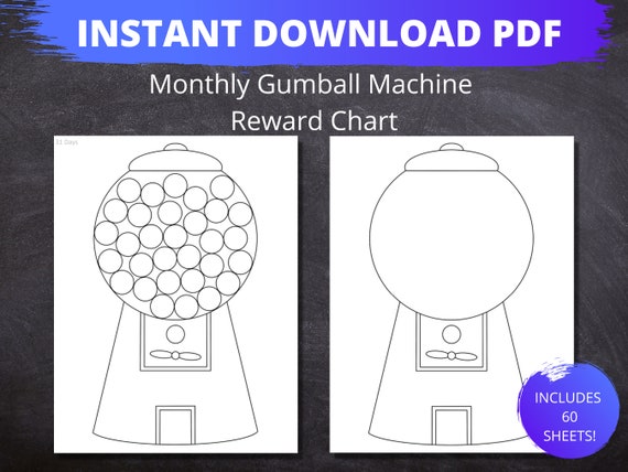 Monthly Reward Chart Gumball Machine | Printable Gumball Machine Monthly Reward Chart | Kids Habit Tracker | Kids Reward Chart