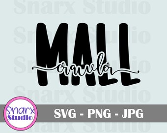 May include: Black and white design with the text "Mall Crawler" in a stylised font.