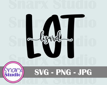 May include: Black and white graphic design with the text "LOT lizard" in a stylised font.