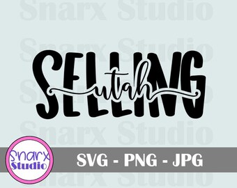 May include: Black and white graphic design with the text "SELLING utah" in a stylised font.