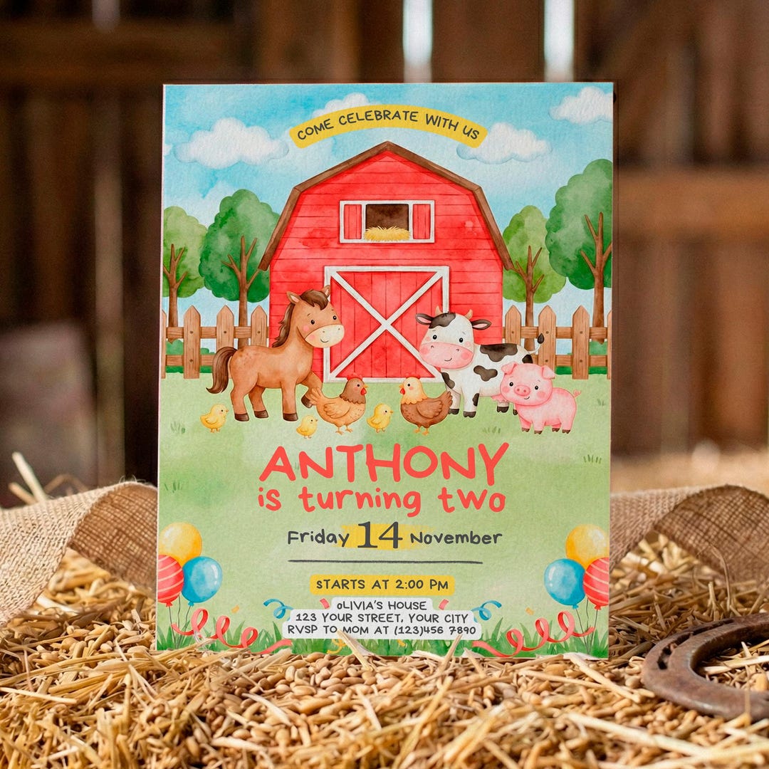 Farm Animal Birthday Invitation Template (canva): Fully Editable - Etsy