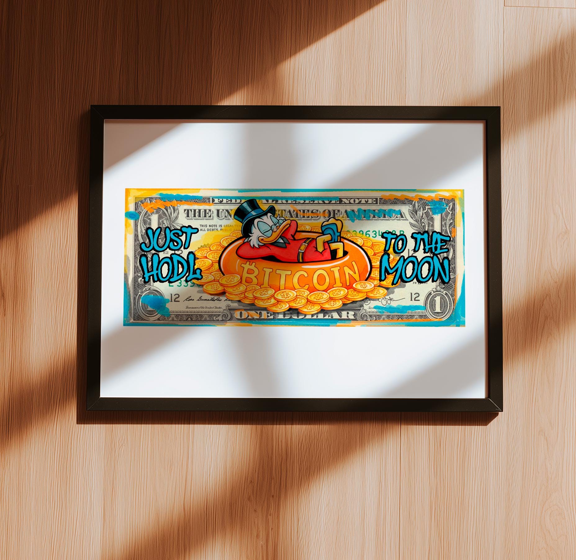 ビットコインドル スクルージ・マクダック アートプリント：暗号通貨ウォールデコレーション（デジタルダウンロード）