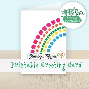 Rainbow Wishes & Leprechaun Kisses St. Patrick&#39;s Day Greeting Card for Kids | Digital Download | Printable