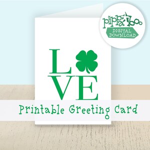 AMOR com cartão do dia de St Patrick do trevo para amigos, família, professores, estudantes | Download digital | Imprimível | Trevo