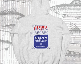 Felpa Salty Defiant Noncompliant - Felpa con grafica a tema scatola di sardine, abbigliamento per il giorno delle elezioni, felpa oversize sfacciata