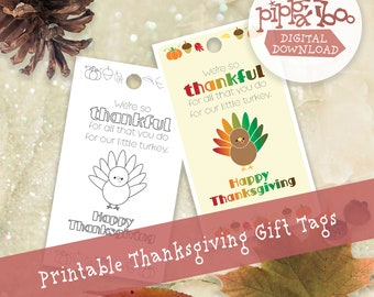 Thankful Little Turkey | Printable Thanksgiving Gift Tags | Easy DIY | Instant Download| Pumpkin | For Teachers