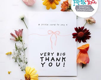 Very Big Thank You Card - Sweet Pink Bow Graphic - Printable 4x6 Greeting Card - Feminine Simple Teacher Appreciation - Instant Download PDF