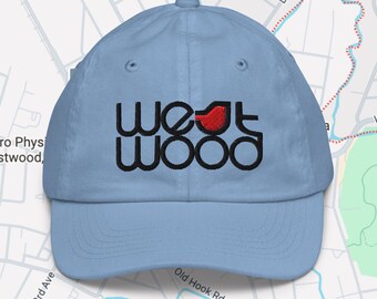 Youth WESTWOOD Cardinal Logo Baseball Cap | Kid's Westwood NJ Hat with White Embroidery | Adjustable Chino Cotton Twill (More Colors)