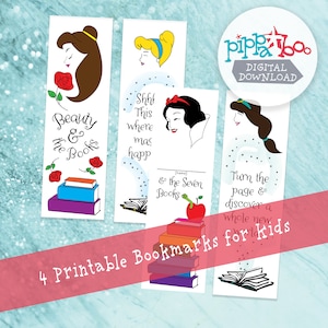 4 Printable Princess Bookmarks for Kids | DIGITAL DOWNLOAD | Instant Downloads | Coloring Book | Color | DIY