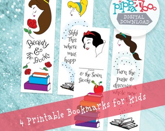 4 Printable Princess Bookmarks for Kids | DIGITAL DOWNLOAD | Instant Downloads | Coloring Book | Color | DIY
