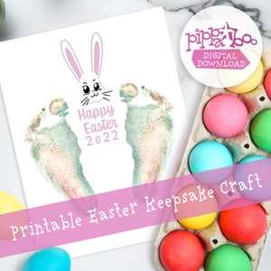 Happy Easter Bunny 2022 Footprint Keepsake Craft for Baby & Kid | Easter | Printable | Letter Sized Paper | Easy DIY Gift | Digital Download