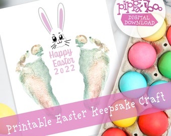 Happy Easter Bunny 2022 Footprint Keepsake Craft for Baby & Kid | Easter | Printable | Letter Sized Paper | Easy DIY Gift | Digital Download