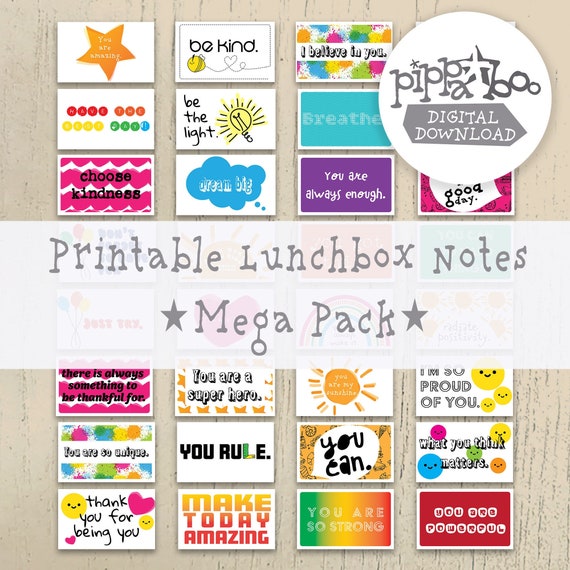 32 Lunchbox Notes for Kids, Mega Pack | Instant Download | School Notes | DIGITAL DOWNLOAD | Test Encouragement Notes |  Kid Affirmations