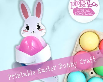 Easy Easter Bunny Craft for Pre-K & Elementary Kids | Egg Hug Holder Card | Coloring Book Versions | Printable | Instant Download