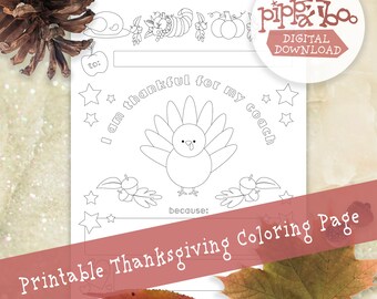 Thankful for my coach | Printable Thanksgiving Cards | Turkey | Easy DIY | Instant Download| Pumpkin | Stars | Hearts