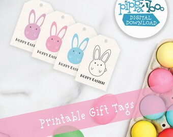 Cute Hoppy Easter Bunny Gift Tags for Kids | Pink | Purple | Blue | Color Your Own | Printable | Digital Download