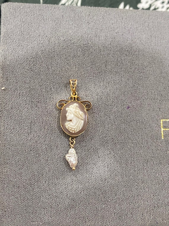 Antique Edwardian 10k Gold Cameo and Pearl Restore