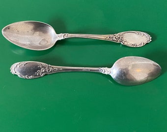 Pair of Dessert Silver Spoons Bruckmann & Sohne German 800 Silver Model 195, Circa 1896
