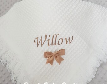 Personalised Baby Shawl Blanket with Ribbon Bow