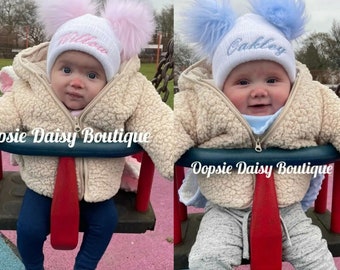 Personalised Baby Pom Pom Hat, Size 1-12mth