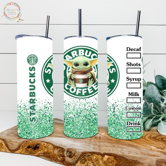 Baby Yoda Tumbler Starburcks 20 Oz Sublimated With Straw