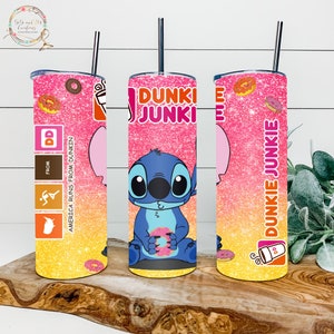 Stitch Dunkie Junkie, 20 oz Sublimated Skinny Tumbler