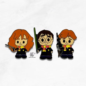 Wizard Wars Trio w/Lightsaber and Blaster Magic Enamel Pin Set, Custom Enamel Pins, Hard Enamel Pin, Mini Enamel Pins