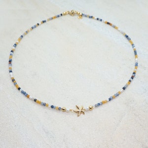 Positano necklace freshwater pearls, gold-plated, gemstones, aventurine, jade, lapis lazuli, opal, goldstone, shell pearls