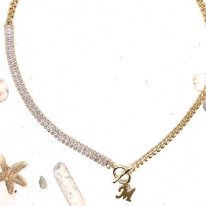 Collar Milano chapado en oro, circonitas, letra, personalizado, noble, elegante, regalo, cumpleaños, amor, purpurina