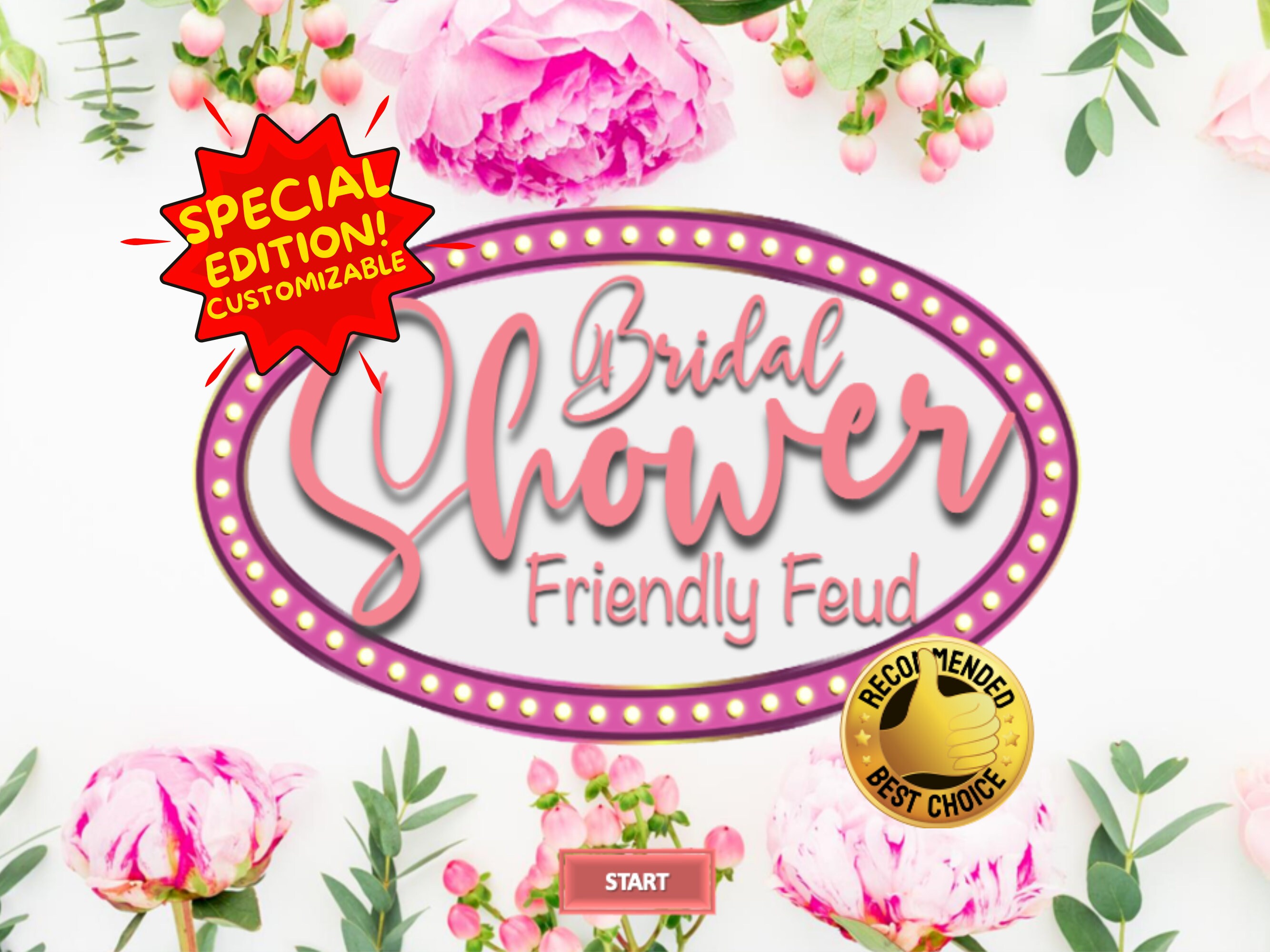 Elegant Bridal Shower Friendly Feud Game - Same as Family Feud Party Games! Digital NEW SPECIAL EDITION with Sound Effects & Customizable!