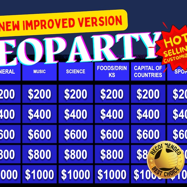 NOUVEAU jeu Jeoparty original AMÉLIORÉ ! Jeopardy numérique avec effets sonores personnalisables - Jeu de Nouvel An POPULAIRE ! Mis à jour le 6 février