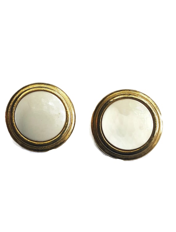 Vintage Liz Claiborne Clip on Earrings White and Gold 90 s Clip